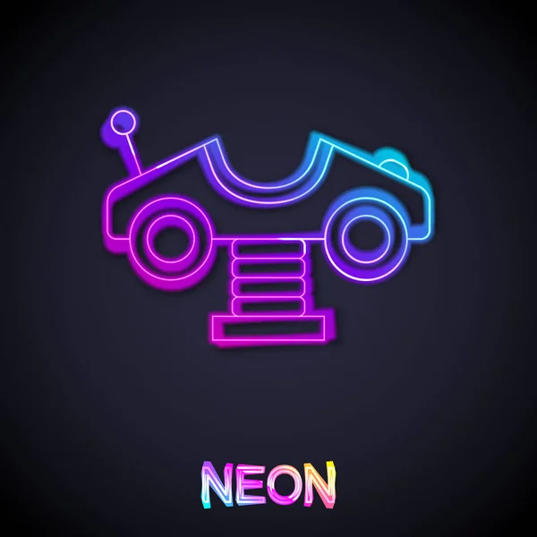 Ragyogó Neon Vonal Swing Autó Játszótér Ikon Elszigetelt Fekete Háttér — Stock Vector