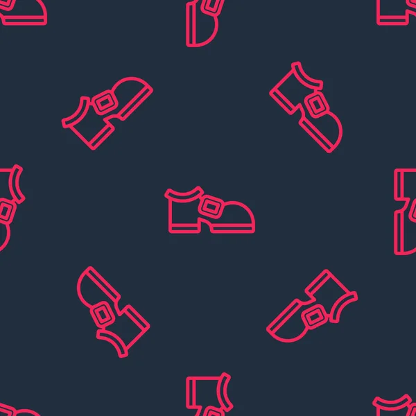 Red Line Leprechaun Boot Icon Isolated Seamless Pattern Black Background — Stockvector