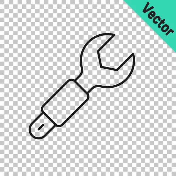 Black Line Wrench Spanner Icon Isolated Transparent Background Spanner Repair — Stock Vector