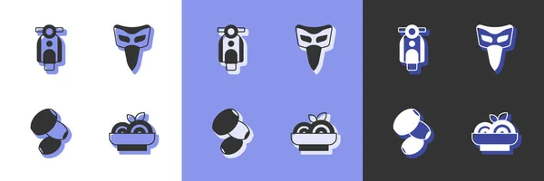 Set Pasta Spaghetti Scooter Olives Carnival Mask Icon Vector — Image vectorielle