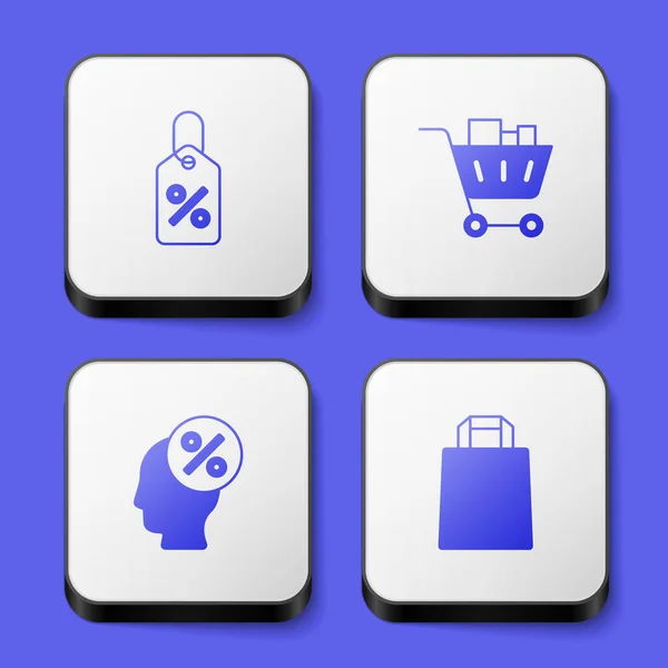 Set Discount Percent Tag Shopping Cart Food Paper Shopping Bag — Stock Vector