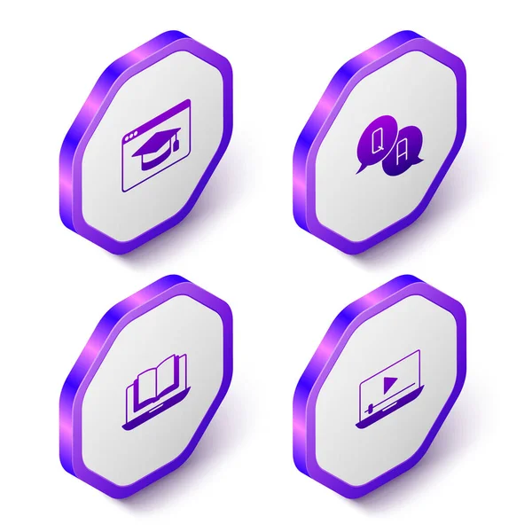 Set Isometric Online Education Question Answer Class Play Video Icon — Image vectorielle