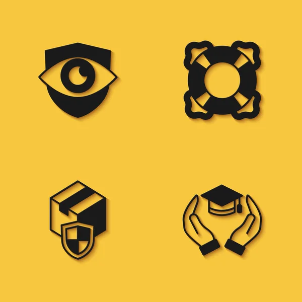 Set Shield Eye Education Grant Delivery Security Shield Lifebuoy Icon — Archivo Imágenes Vectoriales