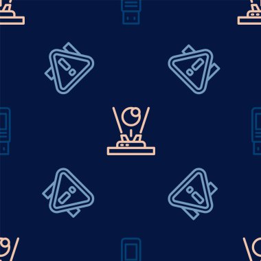 Set line USB flash drive, Exclamation mark in triangle and Hologram on seamless pattern. Vector