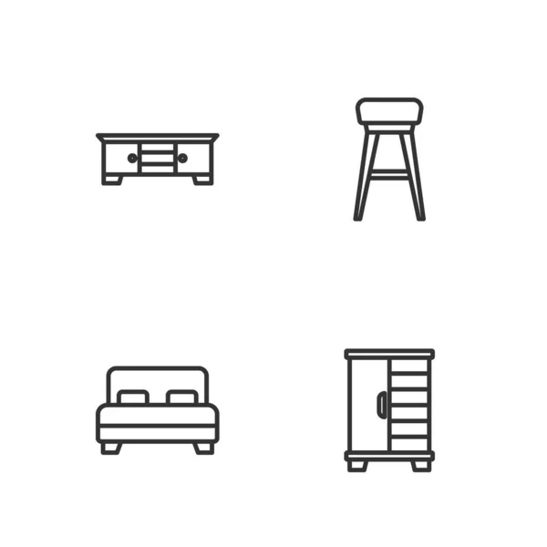 Set Line Wardrobe Big Bed Table Stand Chair Icon Vector — Stok Vektör