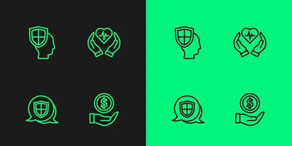 Set Line Money Shield Shield Life Insurance Icon Vector — Image vectorielle