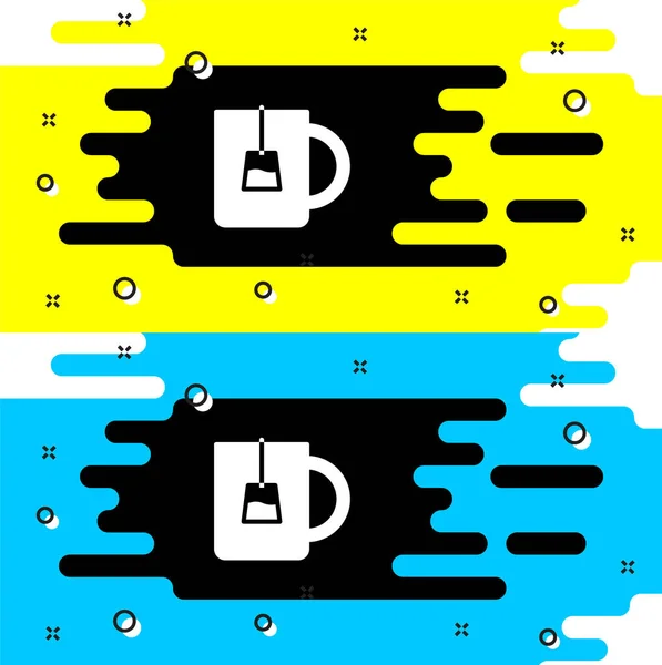Taça branca de chá ícone isolado no fundo preto. Vetor —  Vetores de Stock