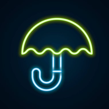 Parlayan neon çizgisi Klasik açık şemsiye simgesi siyah arkaplanda izole. Yağmur koruma sembolü. Renkli taslak konsepti. Vektör