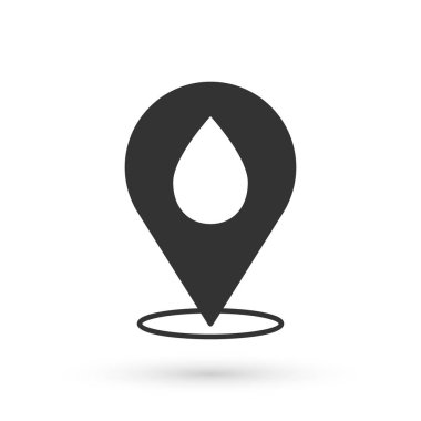 Beyaz arka planda izole edilmiş konum simgesi olan gri su damlası. Vektör