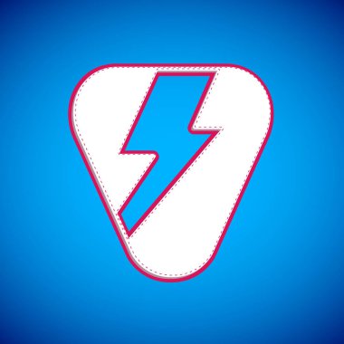 Beyaz Gitar Seçme simgesi mavi arkaplanda izole edildi. Müzik aleti. Vektör