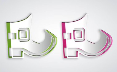 Kağıt kesiği leprikon çizme simgesi gri arkaplanda izole edildi. Aziz Patrick gününüz kutlu olsun. Ulusal İrlanda bayramı. Kağıt sanatı tarzı. Vektör