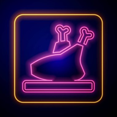 Parlayan neon rengi hindi ya da siyah arka planda izole edilmiş tavuk ikonu. Vektör