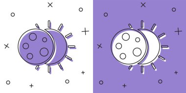 Güneş tutulması simgesini beyaz ve mor arkaplanda izole et. Tam sonar tutulması. Vektör