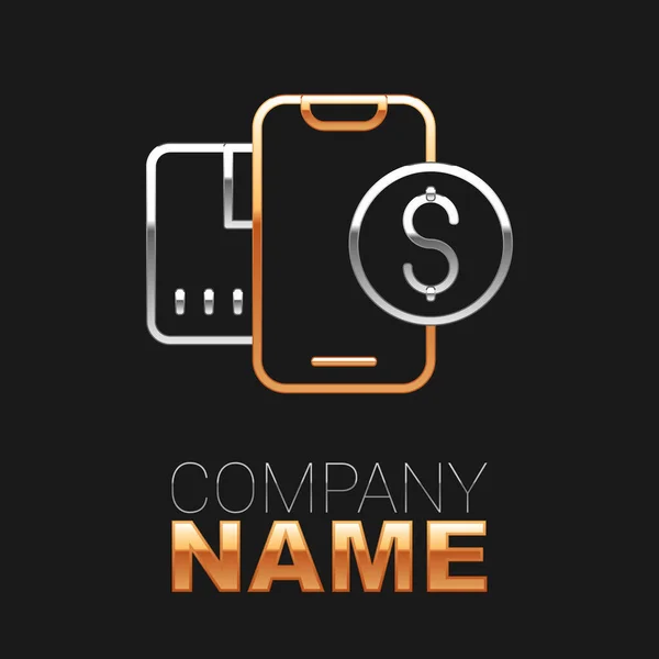 Line Smartphone with dollar symbol icon isolated on black background. Online shopping concept. Financial mobile phone icon. Online payment. Colorful outline concept. Vector — Vetor de Stock