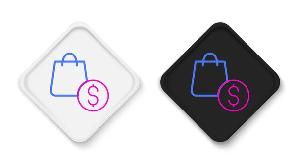 Line Shopping väska och dollar ikon isolerad på vit bakgrund. Handväska tecken. Kvinnlig väska ikon. Kvinnlig handväska tecken. Färgstarkt skisskoncept. Vektor — Stock vektor