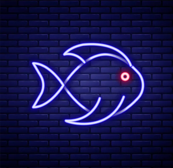 Glowing neon line Fishing bucket with fish icon isolated on brick wall background. Fish in a bucket. Colorful outline concept. Vector — Stockvektor