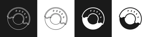 Set Donut mit süßer Glasur Symbol isoliert auf schwarz-weißem Hintergrund. Vektor — Stockvektor
