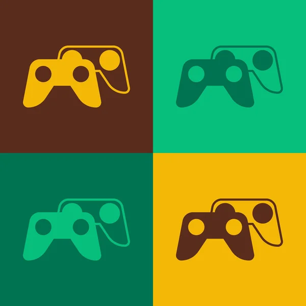 Pop art Controlador de juegos o joystick para consola de juegos icono aislado en el fondo de color. Vector — Archivo Imágenes Vectoriales