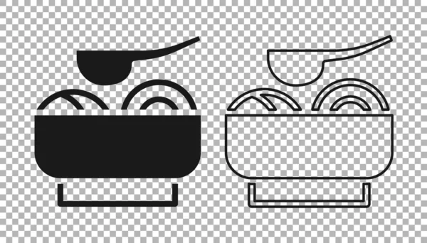 Fekete Ramen leveses tál tészta ikon elszigetelt átlátszó háttérrel. Egy tál hagyományos ázsiai tésztaleves. Vektor — Stock Vector