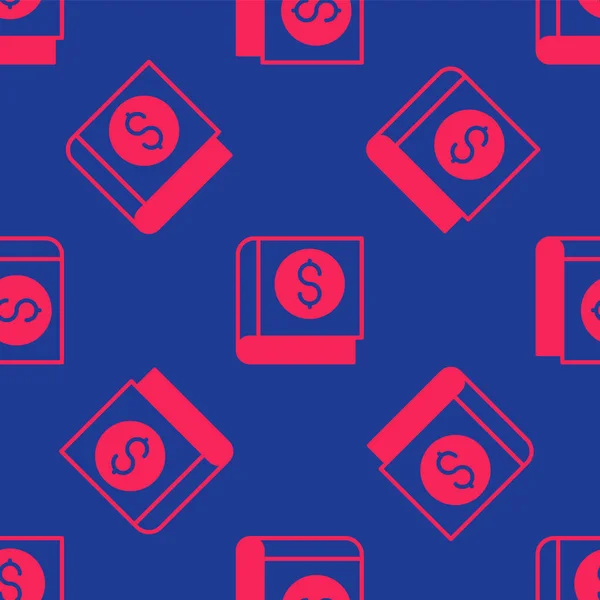 Rotes Finanzbuchsymbol isoliert nahtloses Muster auf blauem Hintergrund. Vektor — Stockvektor