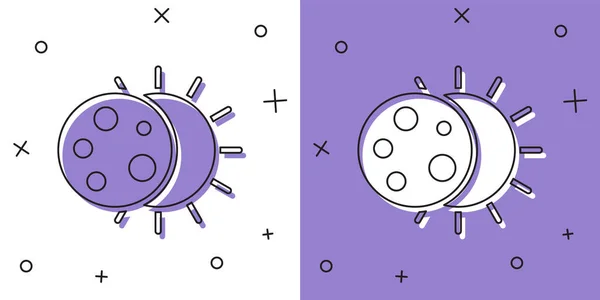 Встановіть піктограму затемнення сонця ізольовано на білому та фіолетовому тлі. Загальне сонарне затемнення. Векторні — стоковий вектор