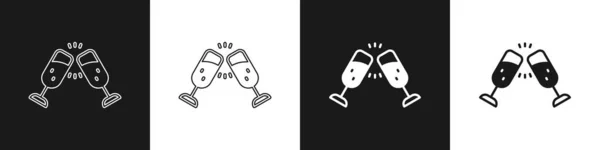 Set Icono de copa de champán aislado sobre fondo blanco y negro. Feliz Navidad y Feliz Año Nuevo. Vector — Archivo Imágenes Vectoriales