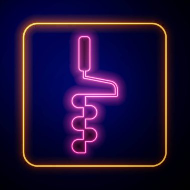 Siyah zemin üzerinde izole edilmiş balıkçı ikonu için parlayan neon elli buz matkabı. Vektör