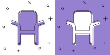 Kamp portatif sandalye simgesini beyaz ve mor arkaplanda izole et. Dinlen ve rahatla. Balık koltuğu. Vektör