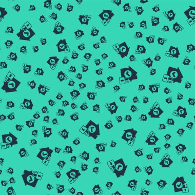 Kara Ev koruma ikonu altında. Yeşil arka planda izole edilmiş pürüzsüz desen. Eve git ve kilitle. Koruma, güvenlik, güvenlik, koruma, savunma konsepti. Vektör