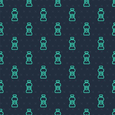 Çamaşır deterjanı, çamaşır suyu, bulaşık deterjanı ya da mavi arka planda izole edilmiş başka bir temizlik maddesi ikonu için yeşil çizgi plastik şişe. Vektör