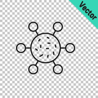 Şeffaf arkaplanda siyah çizgi bakteri simgesi izole edildi. Bakteriler ve mikroorganizmalar, sebep olan mikroorganizma hastalıkları, hücre kanseri, mikrop, virüs, mantar. Vektör