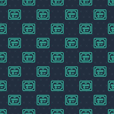 Yeşil çizgi sertifika şablonu simgesi mavi arkaplanda izole edilmiş pürüzsüz desen. Başarı, ödül, diploma, burs, diploma kavramları. Vektör