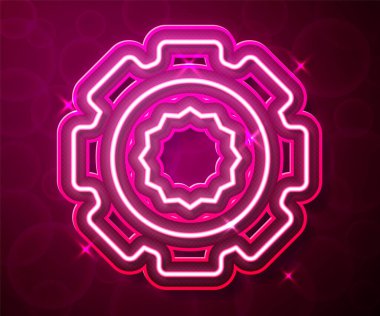 Parlayan neon hattı Gear simgesi kırmızı arkaplanda izole edildi. Çarklı teçhizat ayarları. İşçi sembolü. Vektör