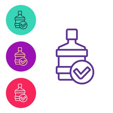 Beyaz zemin üzerinde temiz su ikonu olan Büyük şişe hattı ayarlayın. Soğutucu için plastik kap. Simgeleri renklendirin. Vektör