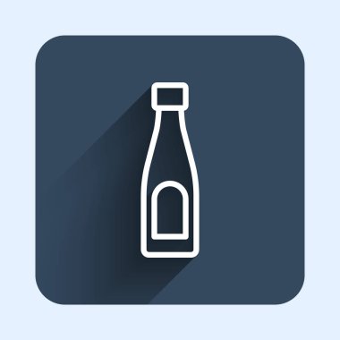Beyaz çizgi boyundaki su ikonu uzun gölge arkaplanı ile izole edilmiş. Soda su içme tabelası. Mavi kare düğme. Vektör
