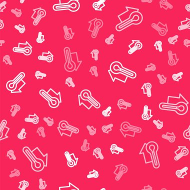 Beyaz çizgi Meteoroloji termometresi kırmızı arkaplanda izole edilmiş ikonu ölçüyor. Termometre termometresi sıcak ya da soğuk hava gösteriyor. Vektör