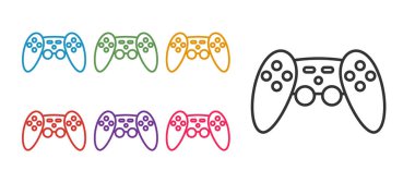 Satır Gamepad simgesini beyaz arkaplanda izole et. Oyun kontrolörü. Simgeleri renklendirin. Vektör