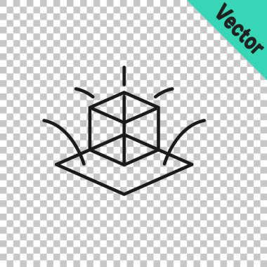 Siyah çizgi 3D modelleme simgesi şeffaf arkaplanda izole edildi. Artırılmış gerçeklik mi yoksa sanal gerçeklik mi? Vektör