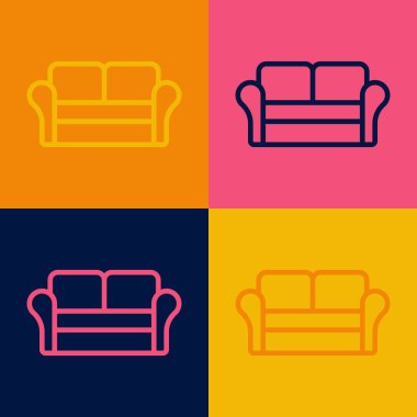 Pop Art Line Sofa simgesi renk arkaplanında izole edildi. Vektör