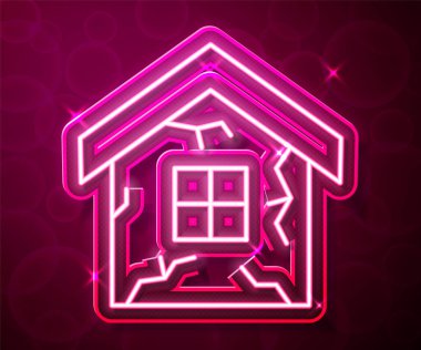 Parlayan neon hattı ev simgesi kırmızı arkaplanda izole edildi. Sigorta konsepti. Güvenlik, güvenlik, koruma, konsept koruma. Vektör
