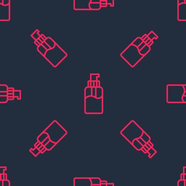 Kırmızı çizgi, siyah arkaplanda izole edilmiş şeker ikonlu sıvı antibakteriyel sabun. Dezenfeksiyon, hijyen, cilt bakımı. Vektör