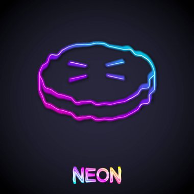 Parlayan neon hattı, siyah arka planda izole edilmiş ev yapımı turta ikonu. Vektör