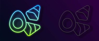 Siyah arka planda izole edilmiş sebze ikonlu parlak neon çizgili Tavuk yumurtası. Vektör