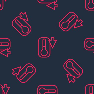 Isı ve soğuk ikonu ölçen kırmızı çizgi meteoroloji termometresi siyah arkaplanda izole edilmiş. Termometre termometresi sıcak ya da soğuk hava gösteriyor. Vektör