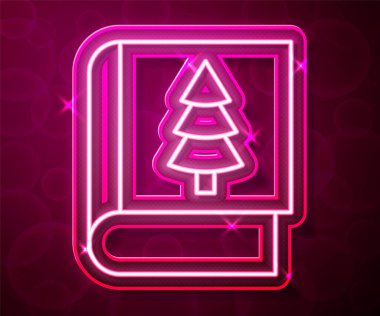 Parlayan neon çizgisi Noel kitabı kapağı ya da kırmızı arkaplanda izole edilmiş broşür ikonu. Mutlu Noeller ve mutlu yıllar. Vektör