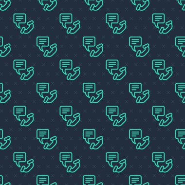 Yeşil Hat Telefon 24 saat destek ikonu mavi arka planda izole edilmiş pürüzsüz desen. Tüm gün müşteri destek merkezi. Tam zamanlı çağrı servisi. Vektör