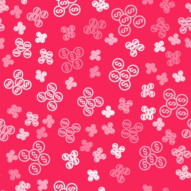 Beyaz çizgi dolar sembolü simgesi kırmızı arkaplanda izole edilmiş pürüzsüz desen. Nakit ve para, servet, ödeme sembolü. Kumarhane kumarı. Vektör