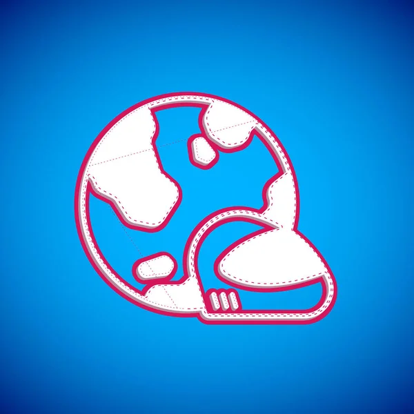 Icono del casco White Racing aislado sobre fondo azul. Deporte extremo. Equipamiento deportivo. Vector — Archivo Imágenes Vectoriales