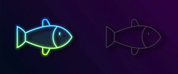 Glowing neon line Fish icon isolated on black background. Vector — Stock Vector