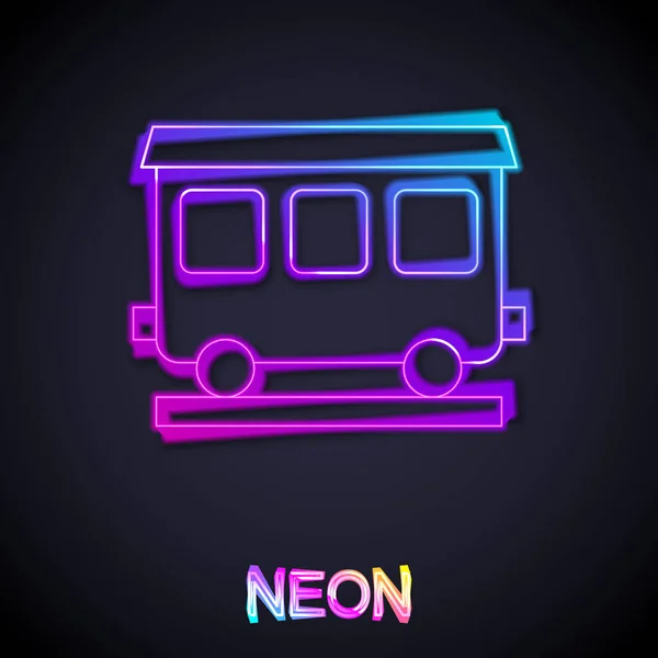 Glödande neon line Passagerartåg bilar ikon isolerad på svart bakgrund. Järnvägsvagn. Vektor — Stock vektor